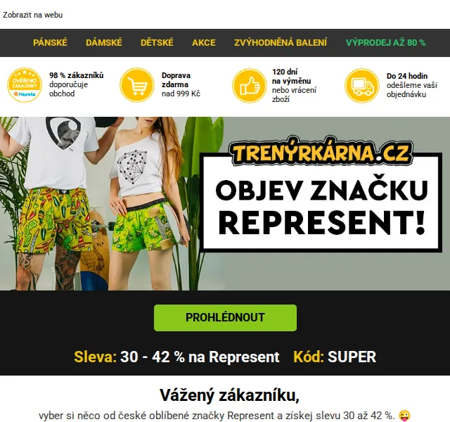 Lukáš z Trenýrkárna.cz: Represent až -42 % – červenec 2026 | Nuslet.cz