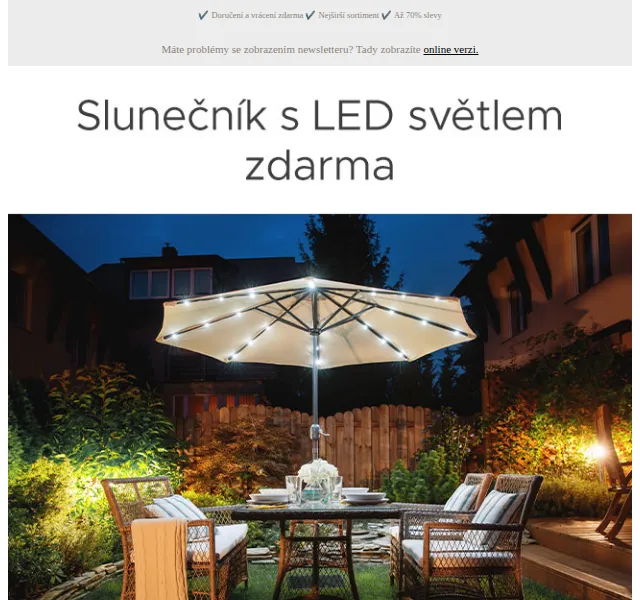 Beliani.cz: LED slunečník zdarma k nákupu nad 10 000 Kč – červen 2026 | Nuslet.cz