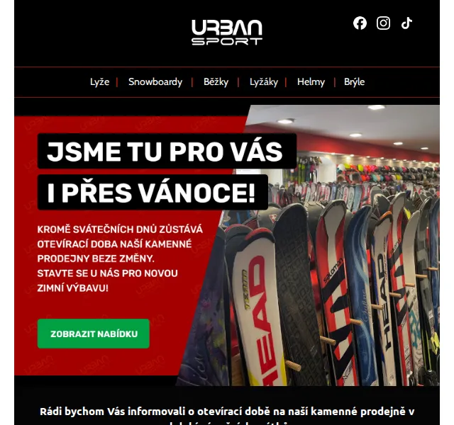 Urban Sport: Zimní výbava – otevírací doba 27.-30.12. – prosinec 2022 | Nuslet.cz