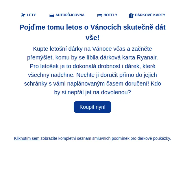 Ryanair: dárkové karty na Vánoce – červenec 2026 | Nuslet.cz