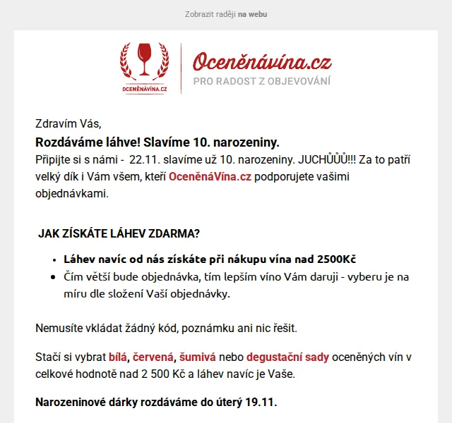 Oceněnávína.cz: Láhev zdarma k nákupu nad 2500 Kč – červenec 2026 | Nuslet.cz