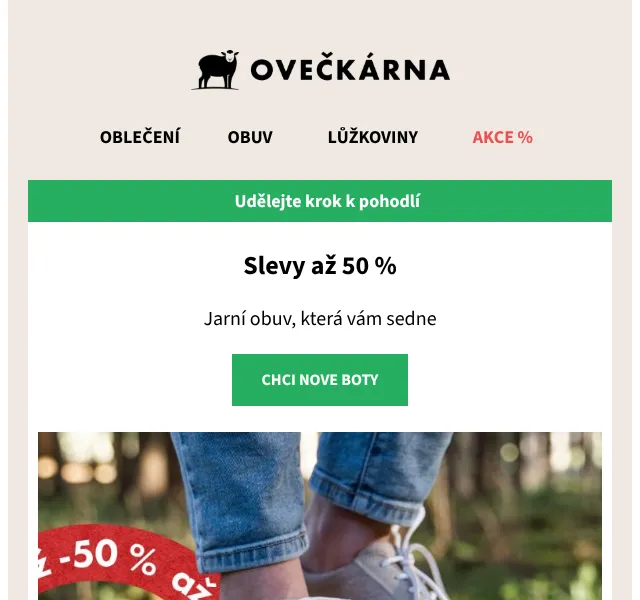 Ovečkárna: Vycházková obuv se slevou až 50 % – duben 2026