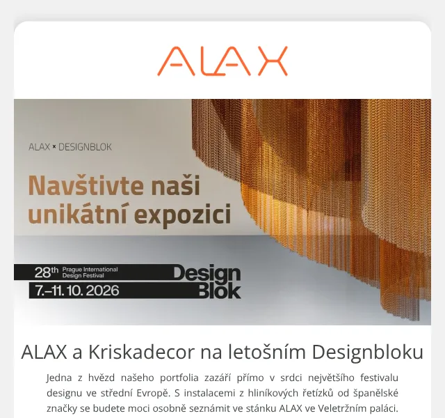 ALAX nábytek: Kriskadecor na Designbloku – říjen 2026