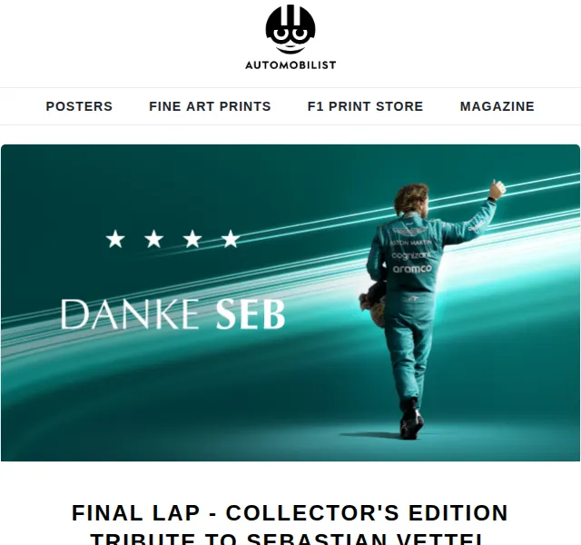 Automobilist: Final Lap Sebastian Vettel sběratelský plakát – červen 2026 | Nuslet.cz