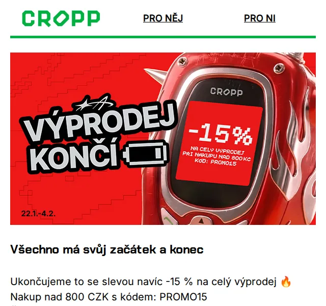 Cropp: výprodej se slevou -15 % – duben 2026 | Nuslet.cz
