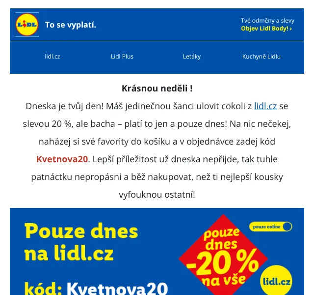 Lidl: 20% sleva na vše – květen 2026 | Nuslet.cz