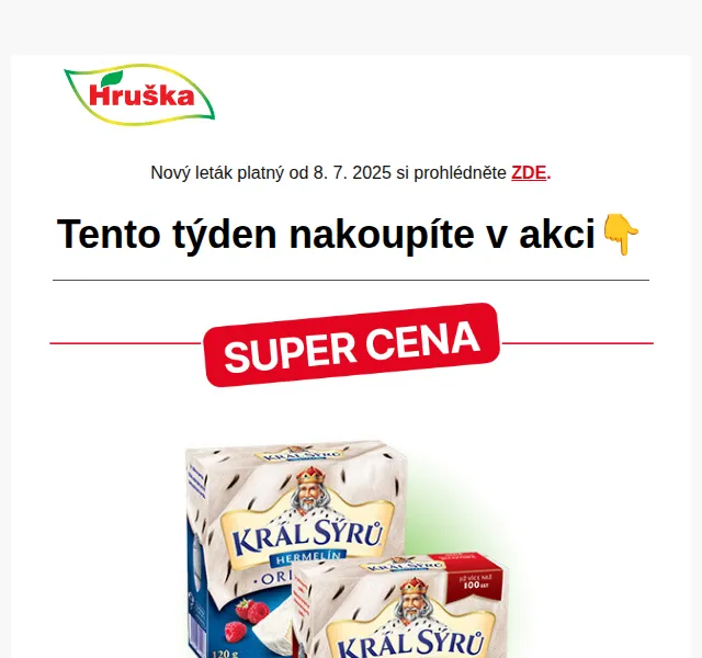 Hruška: Král sýrů Hermelín od 299,17 Kč/kg – červenec 2025 | Nuslet.cz