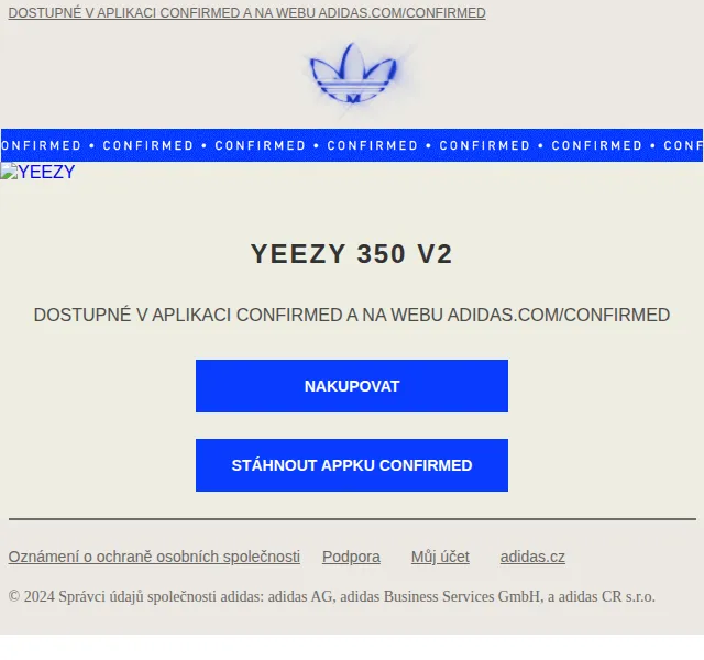 Adidas: YEEZY 350 V2 v aplikaci Confirmed – červenec 2026 | Nuslet.cz