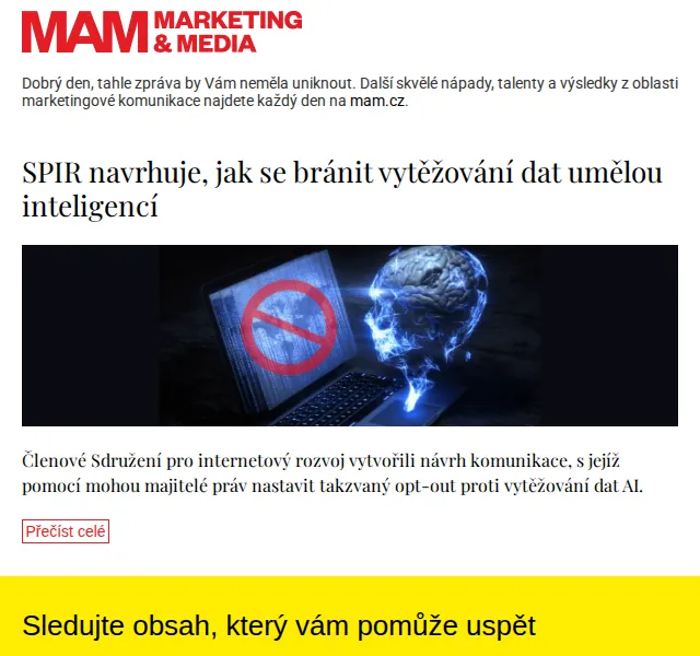 Marketing & Media: reakce SPIR na vytěžování dat AI – červenec 2026 | Nuslet.cz