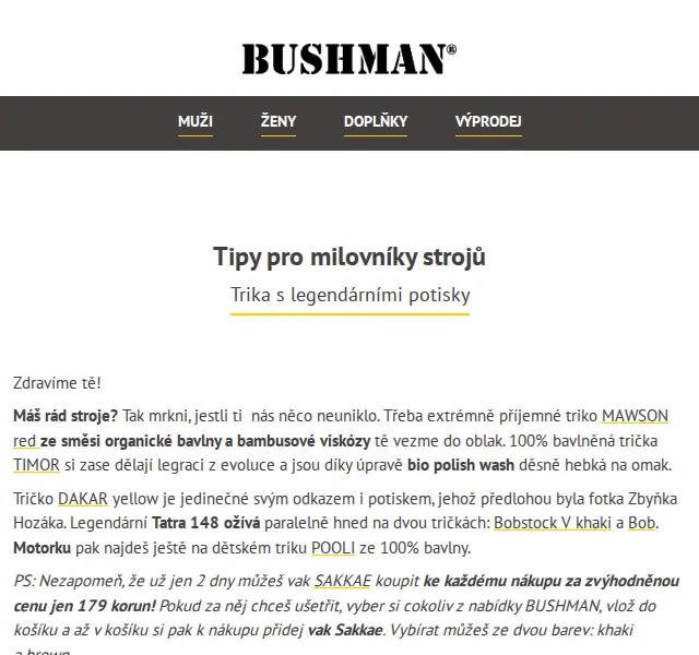 BUSHMAN: Trika s legendárními potisky – červenec 2026 | Nuslet.cz