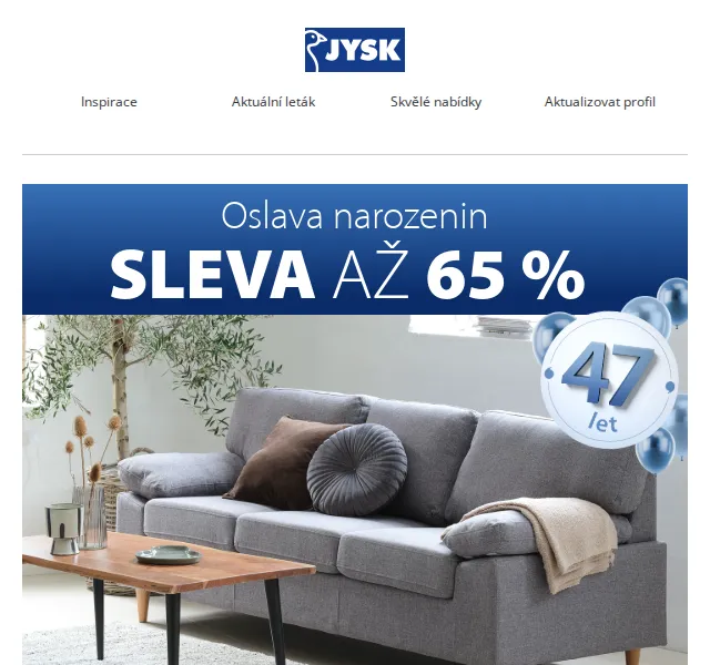 JYSK: Sleva až 65 % na nábytek a vybavení – duben 2026