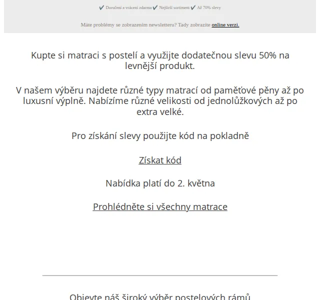 Beliani: Matrace + rám postele – sleva 50 % na levnější produkt – červen 2026 | Nuslet.cz