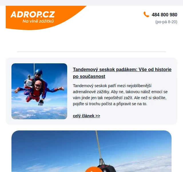 Adrop: Tandemový seskok od 3 399 Kč vč. dalších lokalit – červen 2026 | Nuslet.cz