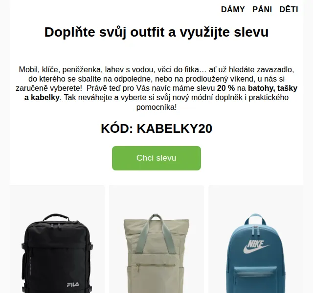 Deichmann: -20 % na batohy, tašky a kabelky – duben 2026