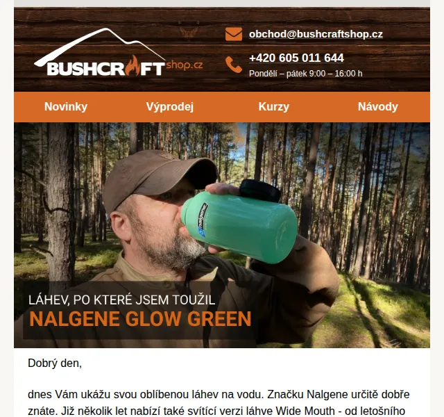 Bushcraftshop: Nalgene svítící láhev Glow Green – červen 2026 | Nuslet.cz