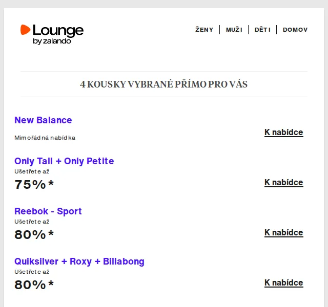 Lounge by Zalando: New Balance, ONLY, Reebok – až 80 % – duben 2026