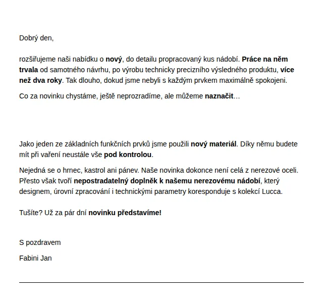 Jan Fabini: Nový produkt z kolekce Lucca – červen 2026 | Nuslet.cz