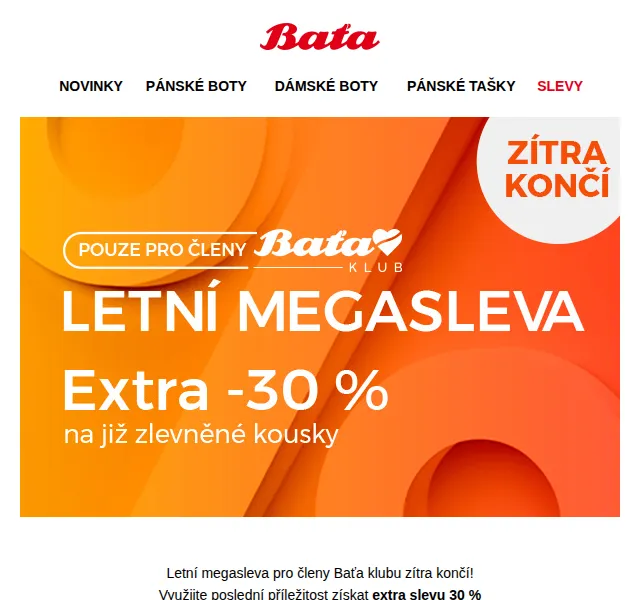 Baťa: Letní megasleva 30 % na zlevněné kousky – červen 2026 | Nuslet.cz