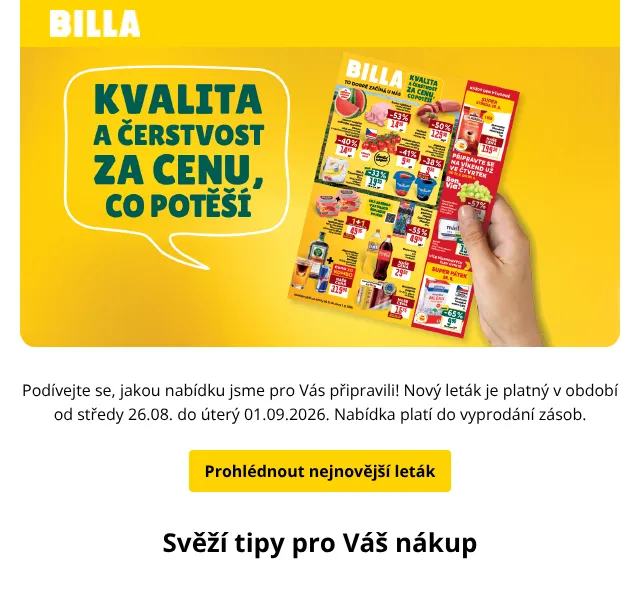 Billa: Jogobella 9,90 Kč, meloun 14,90 Kč – srpen 2026
