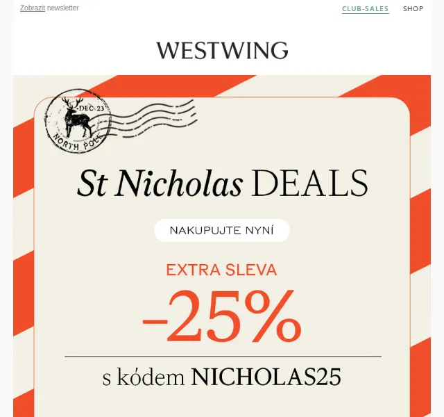 Westwing: Sleva 25 % na vánoční kampaně – červenec 2026 | Nuslet.cz