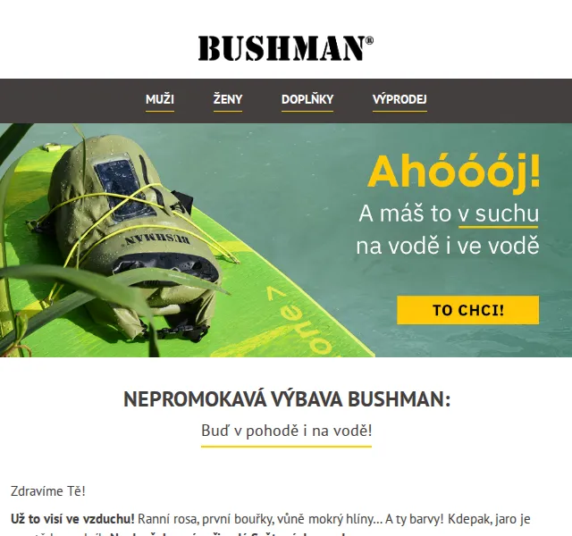 BUSHMAN: Nepromokavá výbava – červen 2026 | Nuslet.cz
