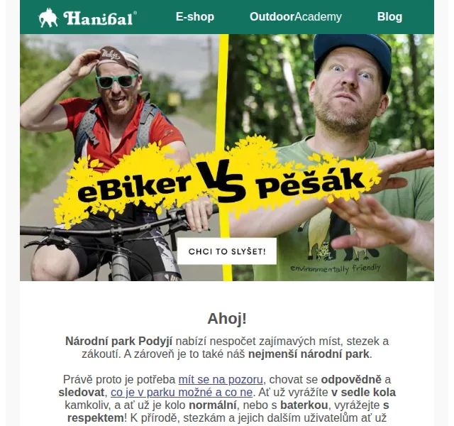 Hanibal: Slevy na vybavení do Národního parku Podyjí – červen 2026 | Nuslet.cz