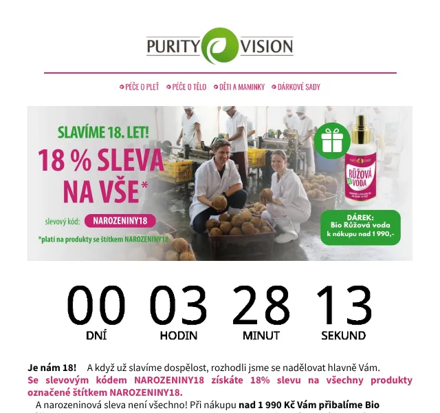PURITY VISION: -18 % sleva + dárek – září 2026