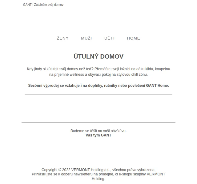GANT: Domácí doplňky s 30% slevou – červen 2026 | Nuslet.cz