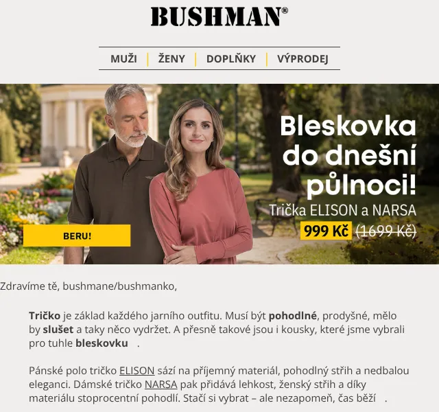 BUSHMAN: Trička ELISON a NARSA -41 % – květen 2026