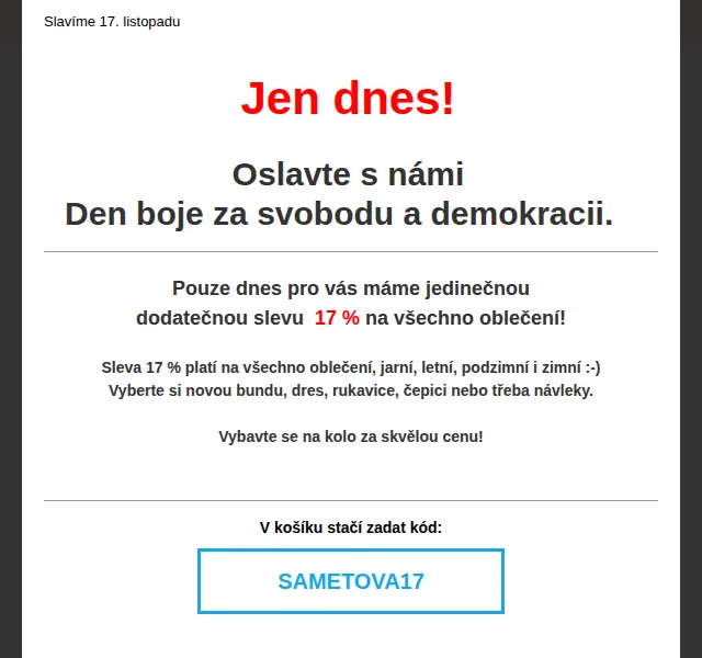czbikero: 17% sleva na oblečení – listopad 2022 | Nuslet.cz