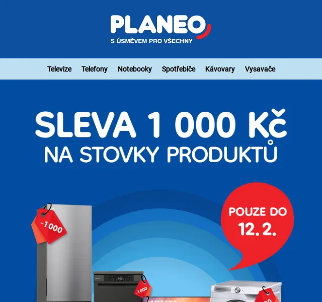 Planeo: SLEVA 1 000 Kč na televize, mobily a spotřebiče – únor 2023 | Nuslet.cz