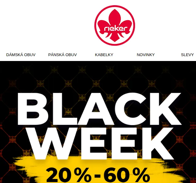 Rieker: BLACK WEEK 20-60% na vše + dárek ponožky – červen 2026 | Nuslet.cz