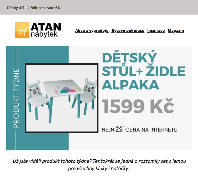 ATAN nábytek: Dětský stůl se židlemi Alpaka – červen 2026 | Nuslet.cz