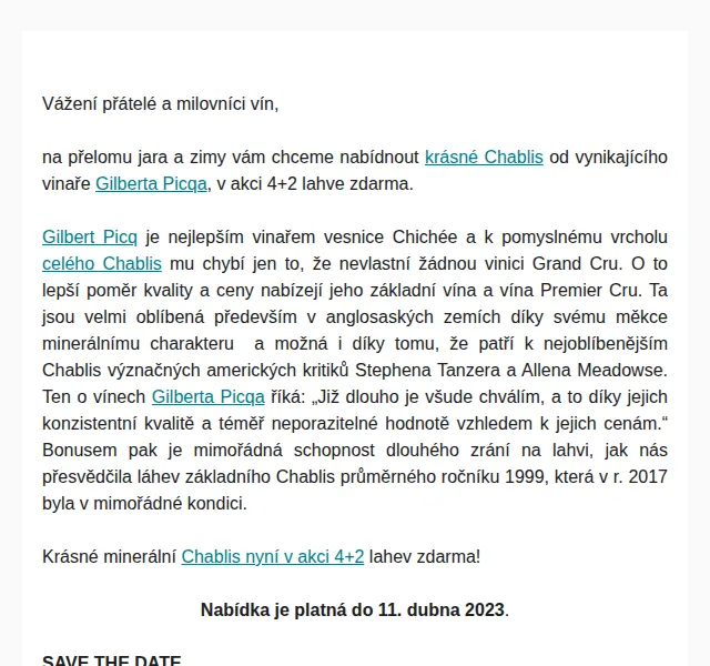Premier Wines & Spirits | Gilbert Picq Chablis 4+2 – červenec 2026 | Nuslet.cz