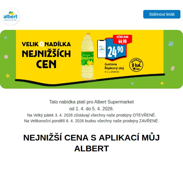 Albert: Vejce od 3,99 Kč/ks – duben 2026 | Nuslet.cz
