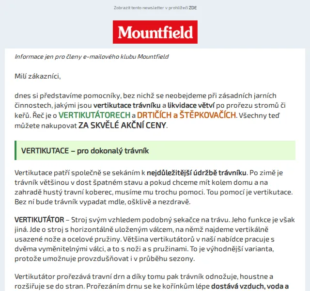Mountfield: Vertikutátory a drtiče Patriot se slevou až 49 % – červen 2026 | Nuslet.cz