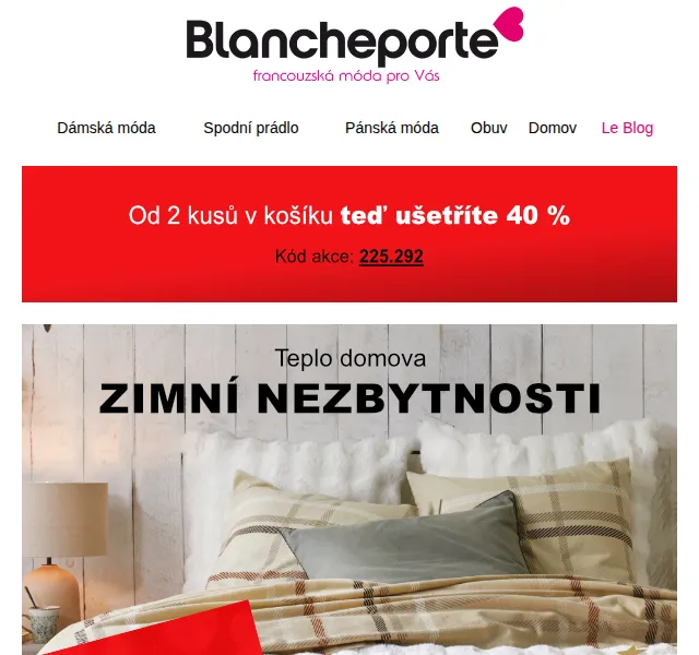 Blancheporte: -40 % na bytový textil – duben 2026 | Nuslet