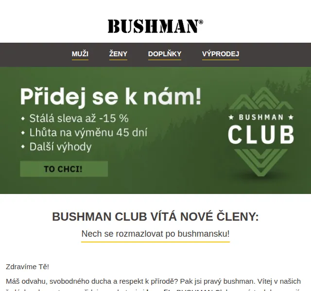 BUSHMAN: Sleva až 38 % na oblečení – červen 2026 | Nuslet.cz