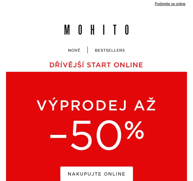 MOHITO: ONLINE VÝPRODEJ slevy až -50 % – červen 2026 | Nuslet.cz