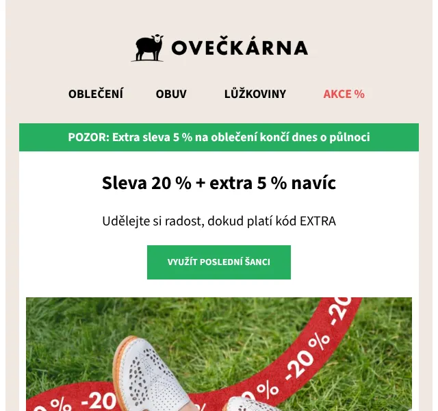 Ovečkárna: Sleva 20 % + 5 % navíc na obuv a oblečení – duben 2026 | Nuslet.cz