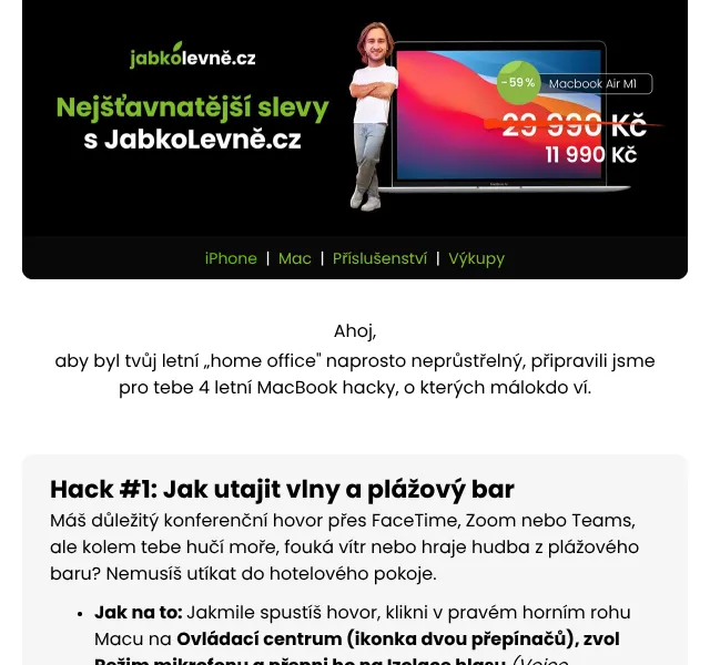 JabkoLevně: MacBook až -76 % + sleva 1 000 Kč – červenec 2026