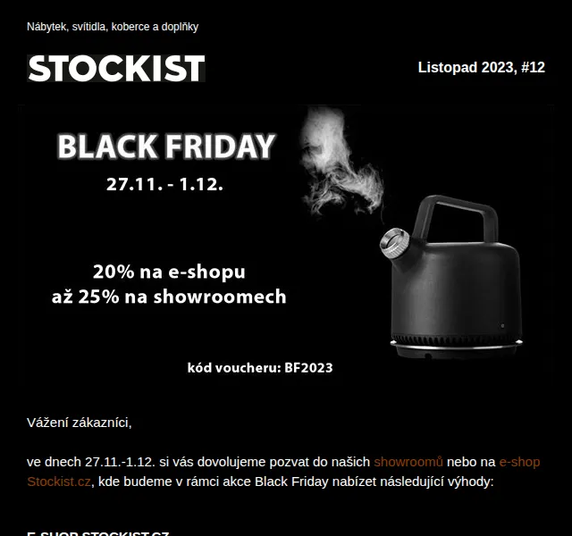 Stockist: sleva 20 % na e-shopu, až 25 % v showroomech – listopad 2023 | Nuslet.cz