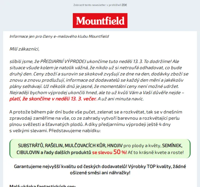 Mountfield: Až 50% sleva na zahradu v předjarním výprodeji – březen 2026 | Nuslet.cz