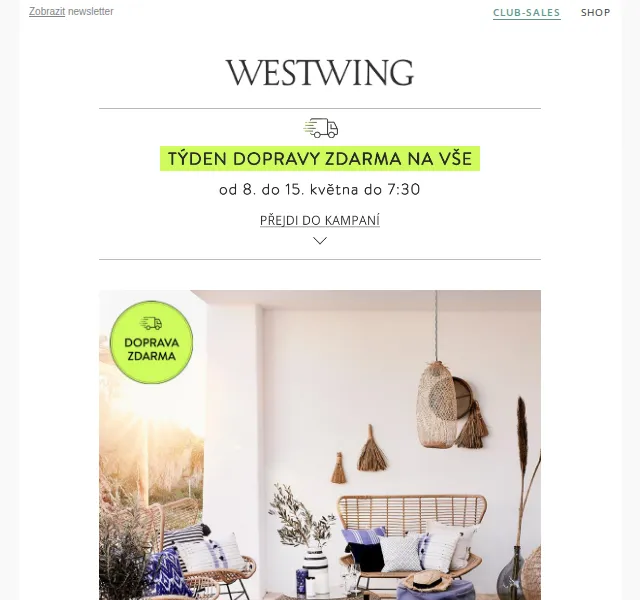 Westwing: Týden dopravy zdarma a nové kolekce – červen 2026 | Nuslet.cz