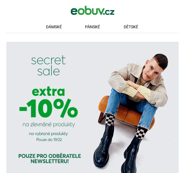 EObuv: Secret Sale extra 10 % na zlevněné boty – červenec 2026 | Nuslet.cz