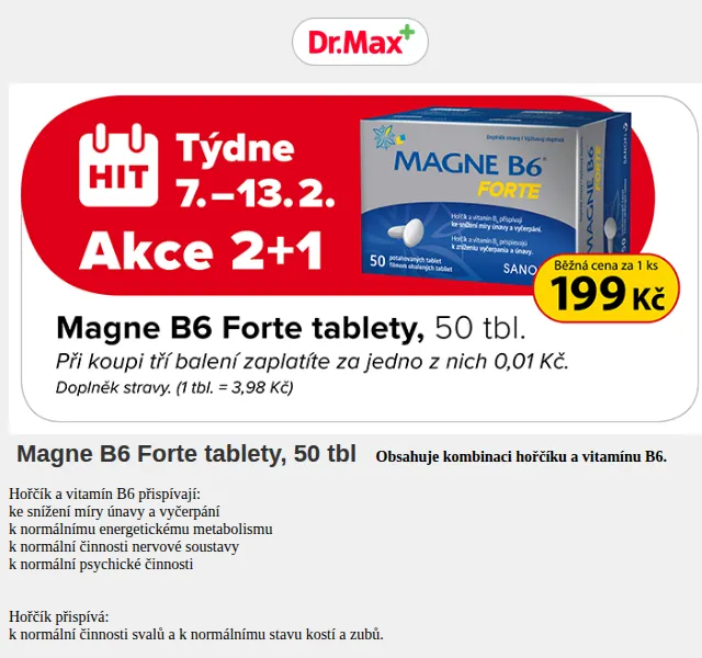 Dr.Max E-shop: Magne B6 Forte 2+1 zdarma – červen 2026 | Nuslet.cz