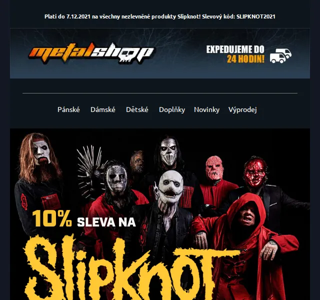 METALSHOP: 10% sleva na Slipknot merch – červen 2026 | Nuslet.cz