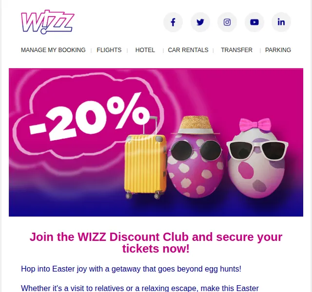 Wizz Air: sleva 20 % na vybrané lety – červenec 2026 | Nuslet.cz