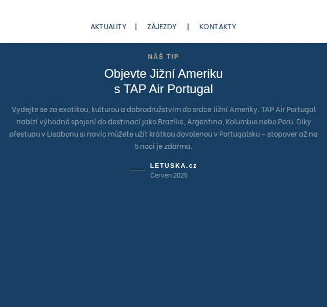 Letuška.cz: TAP Air Portugal, AEGEAN, KM Malta – červen 2026 | Nuslet.cz