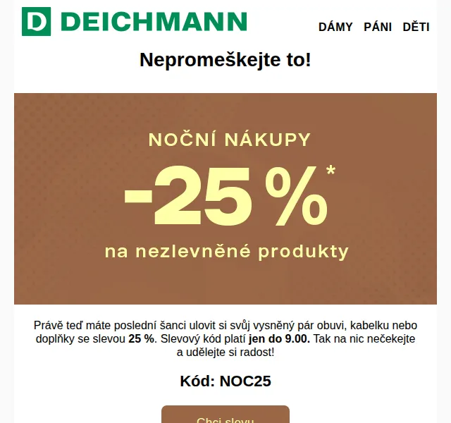 DEICHMANN: Sleva 25 % na všechny nezlevněné boty – červen 2026 | Nuslet.cz